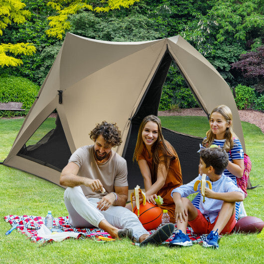 6-Sided Pop-up Family Tent with Rainfly  Skylight  3 Doors  3 Windows-Green