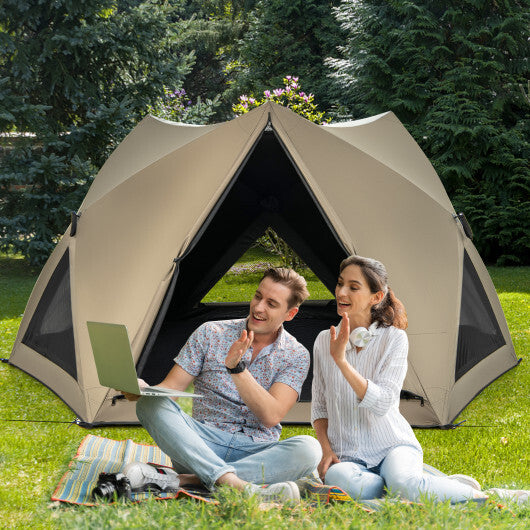 6-Sided Pop-up Family Tent with Rainfly  Skylight  3 Doors  3 Windows-Green
