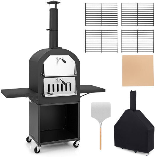 Outdoor Pizza Oven with Protective Cover and Grill Racks and Built-in Thermometer W2B