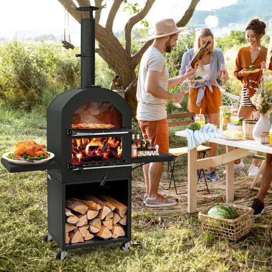 Outdoor Pizza Oven with Protective Cover and Grill Racks and Built-in Thermometer W2B