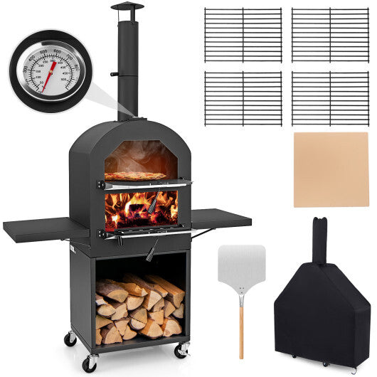 Outdoor Pizza Oven with Protective Cover and Grill Racks and Built-in Thermometer W2B
