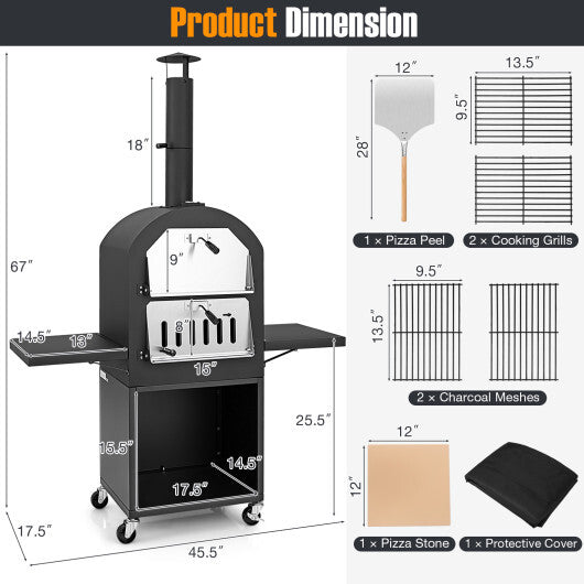 Outdoor Pizza Oven with Protective Cover and Grill Racks and Built-in Thermometer W2B