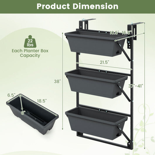 Hanging Vertical Planter Wall-mounted Adjustable with Detachable Hooks-Black W2B