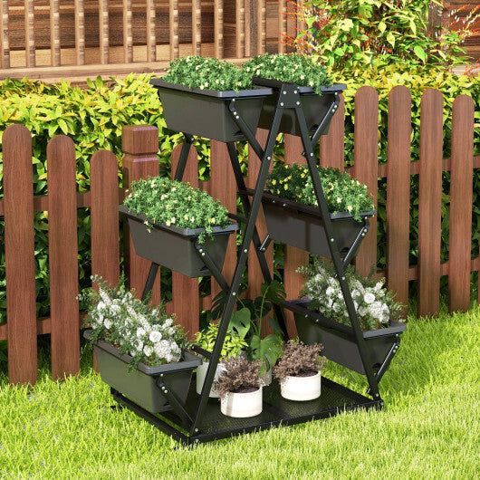 3-Tier Vertical Raised Garden Bed with 4 Wheels and 6 Container Boxes-Black W2B