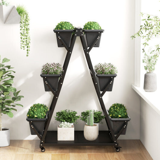 3-Tier Vertical Raised Garden Bed with 4 Wheels and 6 Container Boxes-Black W2B