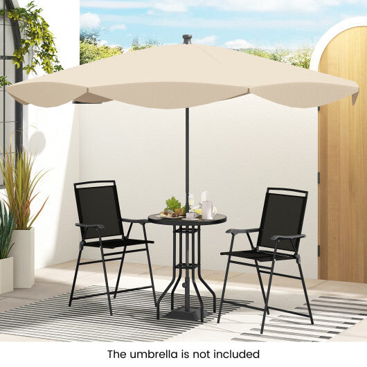 3 Pieces Outdoor Bar Stool Set with DPC Tabletop and Umbrella Hole for Poolside-Black
