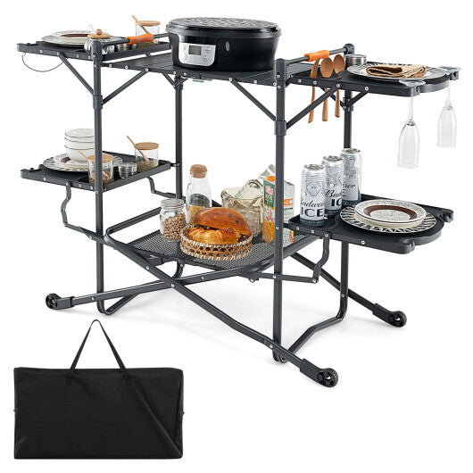 Folding Portable Outdoor Cook Station with Heat-Resistant Aluminum Tabletop W2B