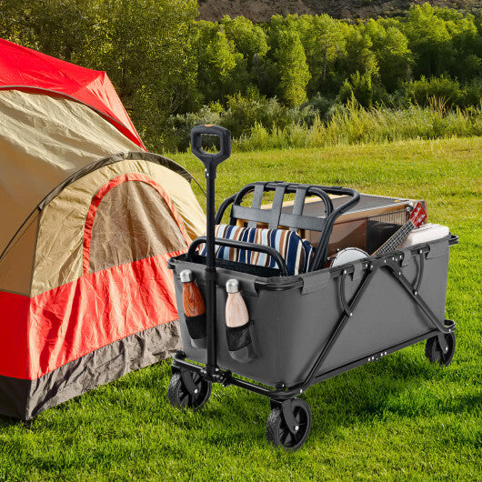 Collapsible Folding Wagon Cart with Adjustable Handlebar-Coffee