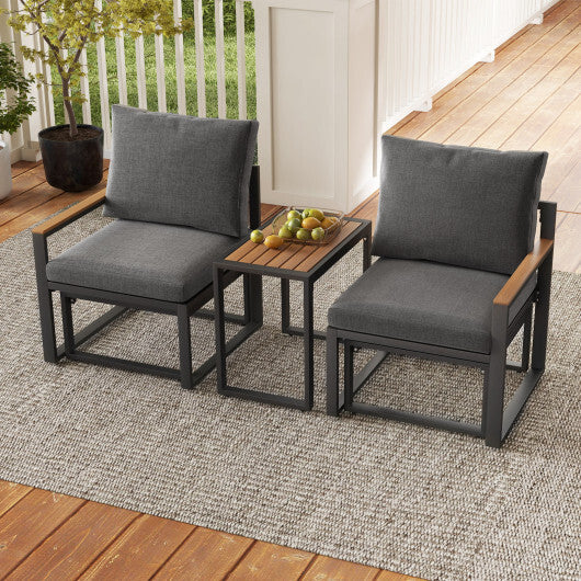 3 Pieces Aluminum Frame Weatherproof Outdoor Conversation Set with Soft Cushions-Gray