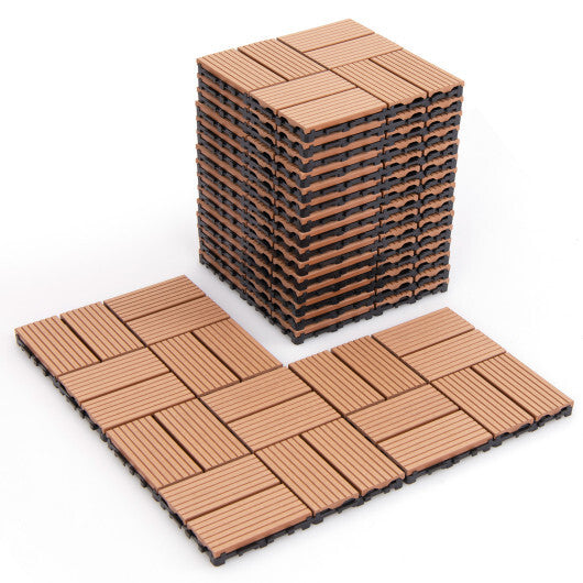 18 Pieces 12 x 12 Inch All Weather Interlocking Deck Tiles-Brown W2B