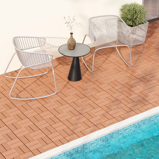 18 Pieces 12 x 12 Inch All Weather Interlocking Deck Tiles-Brown W2B