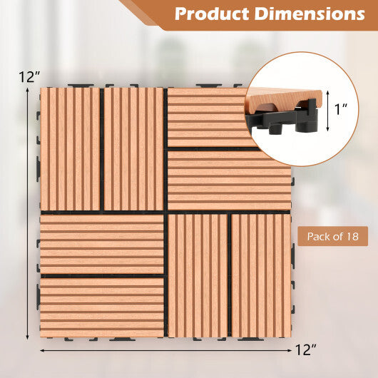18 Pieces 12 x 12 Inch All Weather Interlocking Deck Tiles-Brown W2B