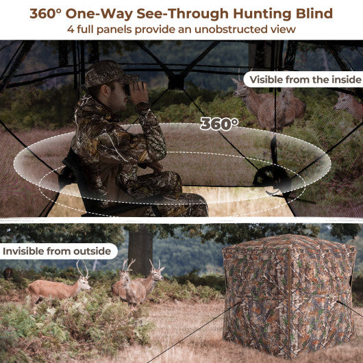 Hunting Blind 360 Degree One-Way See-Through Ground Blind for 2-3 Person W2B