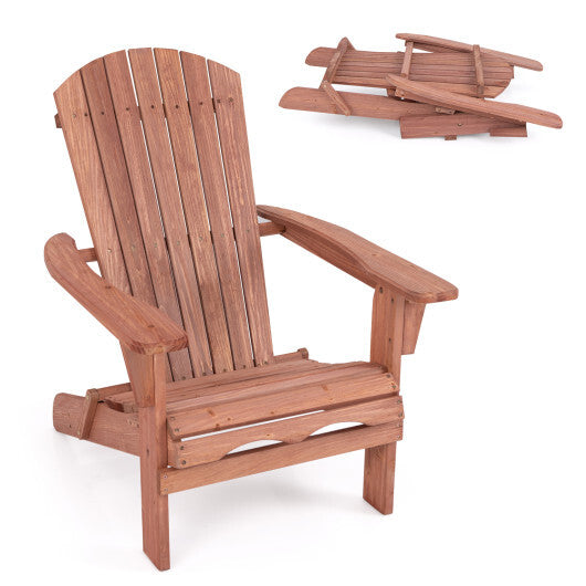 1 Piece Folding Adirondack Chair with High Backrest and Wide Armrests-Gray