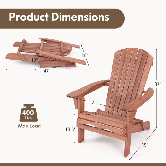 1 Piece Folding Adirondack Chair with High Backrest and Wide Armrests-Gray