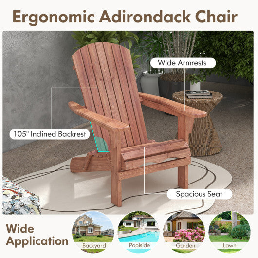 1 Piece Folding Adirondack Chair with High Backrest and Wide Armrests-Gray