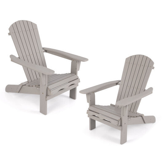 Folding Adirondack Chair Set of 2 with High Backrest and Wide Armrests-Brown