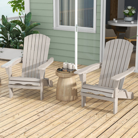 Folding Adirondack Chair Set of 2 with High Backrest and Wide Armrests-Brown
