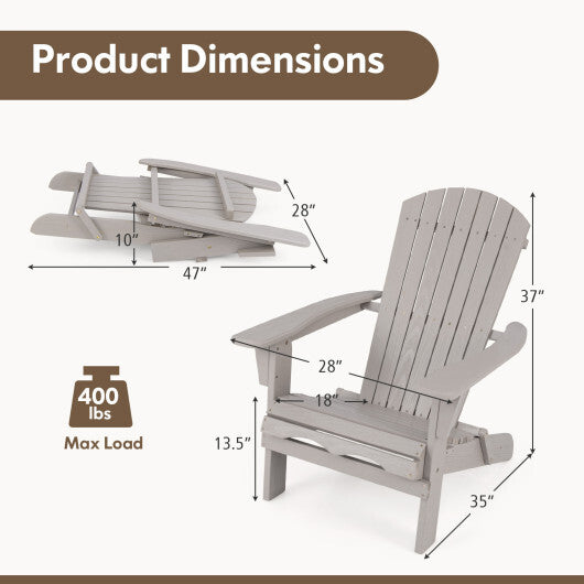 Folding Adirondack Chair Set of 2 with High Backrest and Wide Armrests-Brown