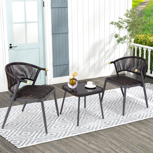 3 Pieces Patio Rattan Furniture Set for Backyard Poolside-Brown and Black