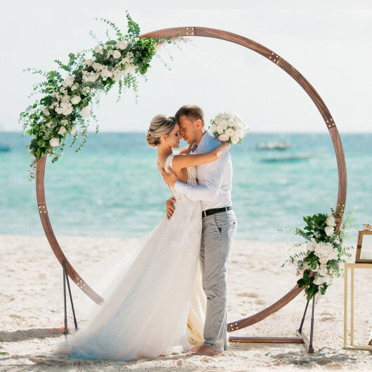 Wooden Wedding Arch Solid Wood Arbor Backdrop Stand for Wedding Ceremony-Round W2B