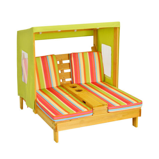 Kids Patio Lounge Chair with Cup Holders and Awning-Multicolor W2B