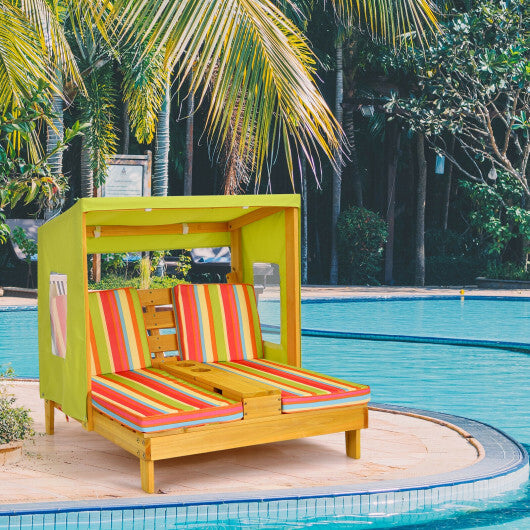 Kids Patio Lounge Chair with Cup Holders and Awning-Multicolor W2B