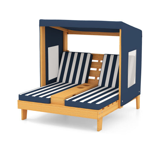 Kids Patio Lounge Chair with Cup Holders and Awning-Multicolor W2B