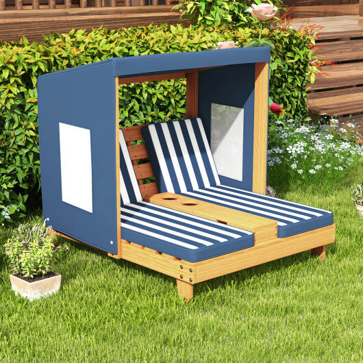 Kids Patio Lounge Chair with Cup Holders and Awning-Multicolor W2B
