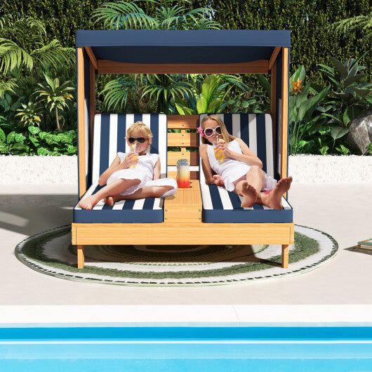 Kids Patio Lounge Chair with Cup Holders and Awning-Multicolor W2B