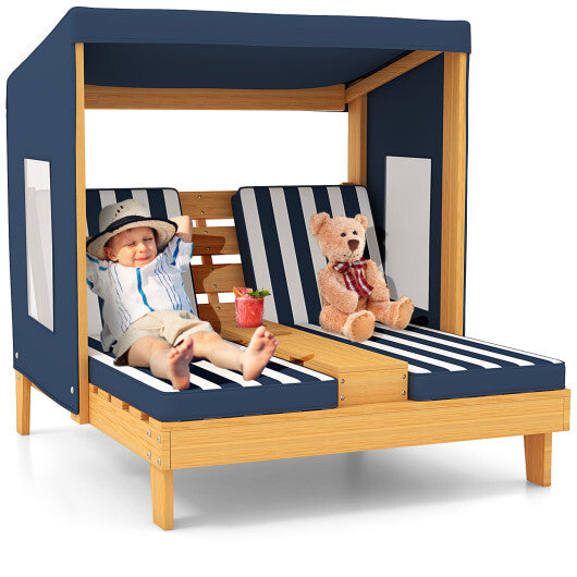 Kids Patio Lounge Chair with Cup Holders and Awning-Multicolor W2B
