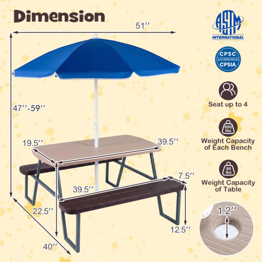 Kids Picnic Table with Benches Seats up to 4-Brown W2B