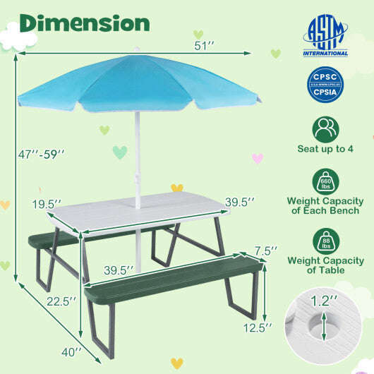 Kids Picnic Table with Benches Seats up to 4-Brown W2B