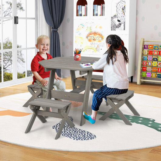 Kids Wooden Table Set for Children Aged 3+ Years-Gray W2B