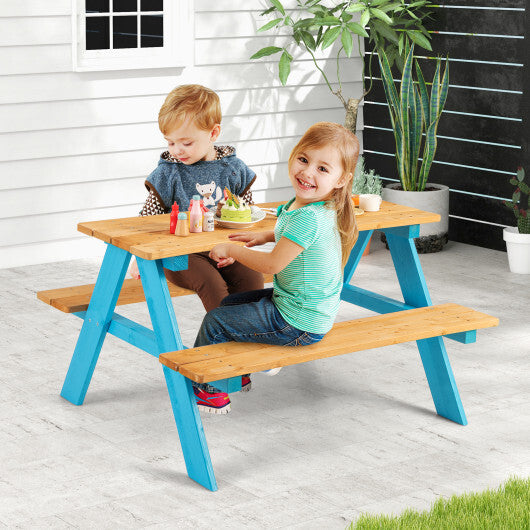 Children Outdoor Wooden Table with Bench Seats for Indoor and Outdoor Use-Natural