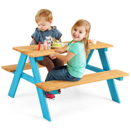 Children Outdoor Wooden Table with Bench Seats for Indoor and Outdoor Use-Natural