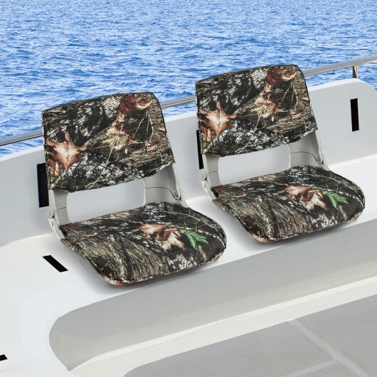 Low Back Folding Padded Boat Seat with 4 Bolts for Outdoor Adventures-Camouflage W2B