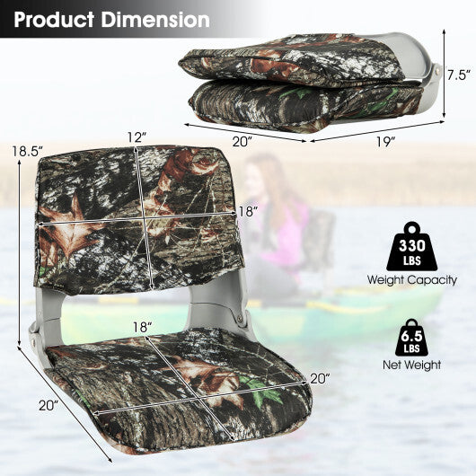 Low Back Folding Padded Boat Seat with 4 Bolts for Outdoor Adventures-Camouflage W2B