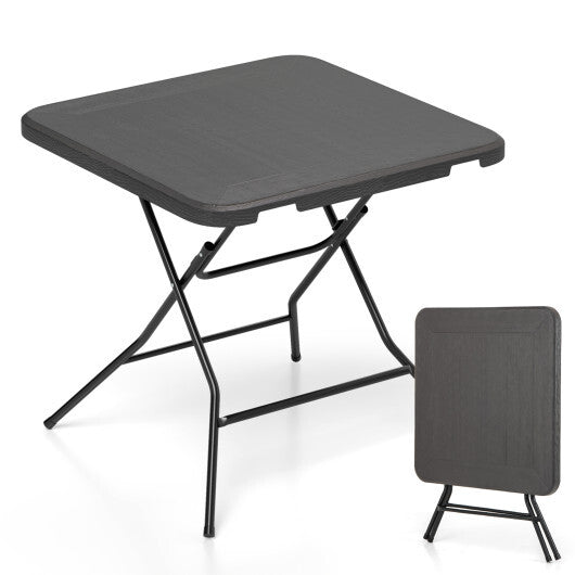 2.6FT Foldable Dining Table with Wood Grain HDPE Tabletop and Non-slip Foot Pads-Black W2B