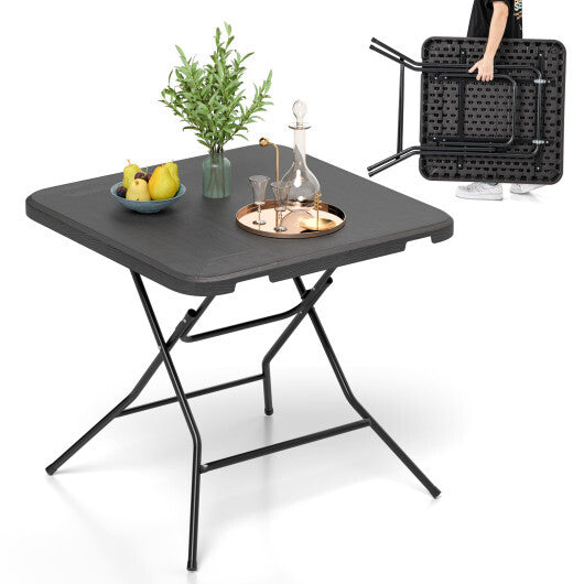 2.6FT Foldable Dining Table with Wood Grain HDPE Tabletop and Non-slip Foot Pads-Black W2B