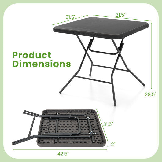2.6FT Foldable Dining Table with Wood Grain HDPE Tabletop and Non-slip Foot Pads-Black W2B