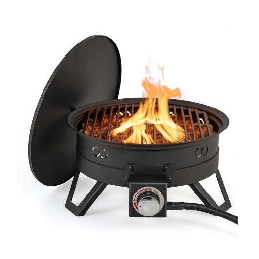17 Inch Portable Gas Fire Pit with Folding Legs and Removable Grill for Camping-Black W2B