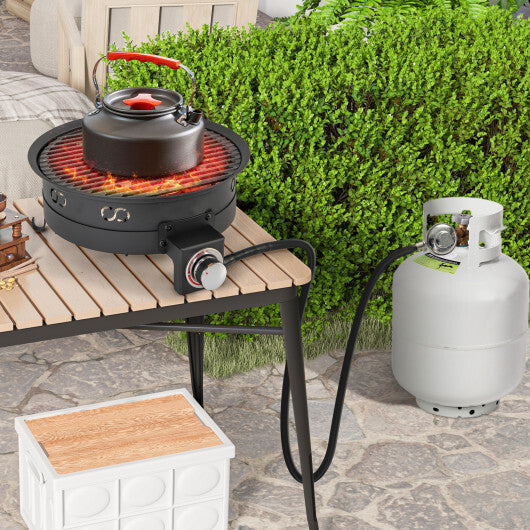 17 Inch Portable Gas Fire Pit with Folding Legs and Removable Grill for Camping-Black W2B
