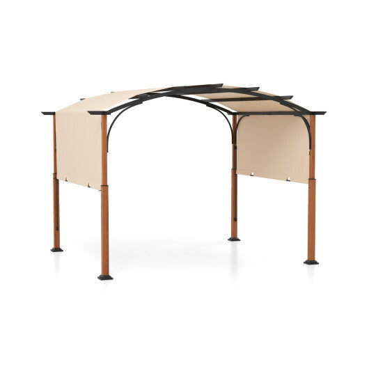 10 x 12 FT Outdoor Retractable Pergola with Retractable Canopy for Patio-Beige W2B