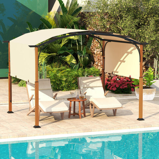 10 x 12 FT Outdoor Retractable Pergola with Retractable Canopy for Patio-Beige W2B