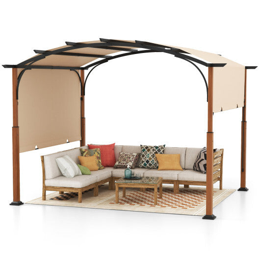 10 x 12 FT Outdoor Retractable Pergola with Retractable Canopy for Patio-Beige W2B