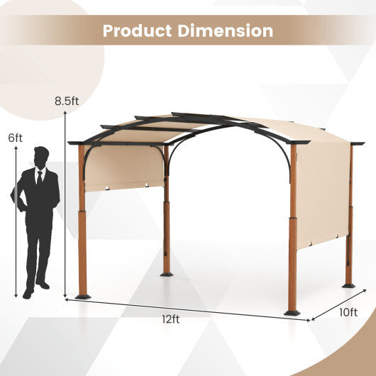 10 x 12 FT Outdoor Retractable Pergola with Retractable Canopy for Patio-Beige W2B