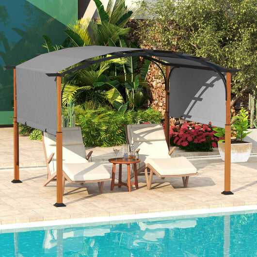 10 x 12 FT Outdoor Retractable Pergola with Retractable Canopy for Patio-Beige W2B