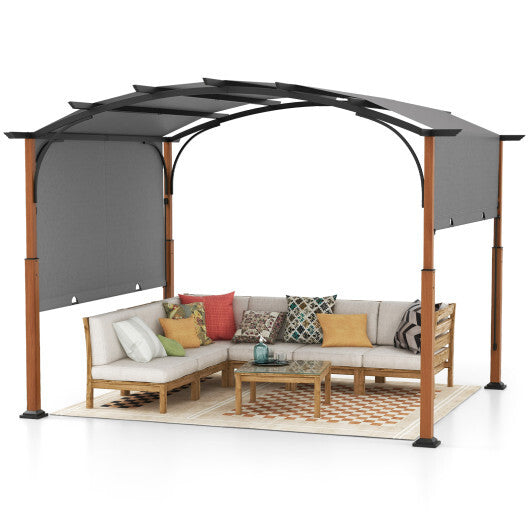 10 x 12 FT Outdoor Retractable Pergola with Retractable Canopy for Patio-Beige W2B
