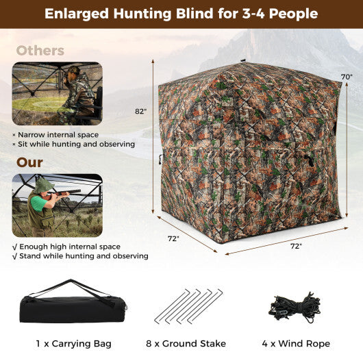 82 Inch Tall Hunting Blind 270 One Way See Through Ground Tent for 3-4 People